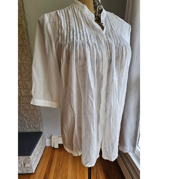 Vince Gauze Sheer White Front Pleated Feminine Sexy Blouse, 3/4 Sleeve Sz S - Picture 7 of 12